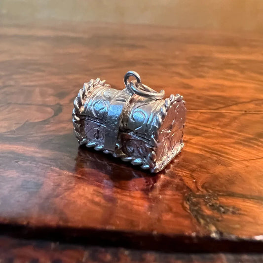Vintage Silver Coffin with Skeleton Charm Pendant