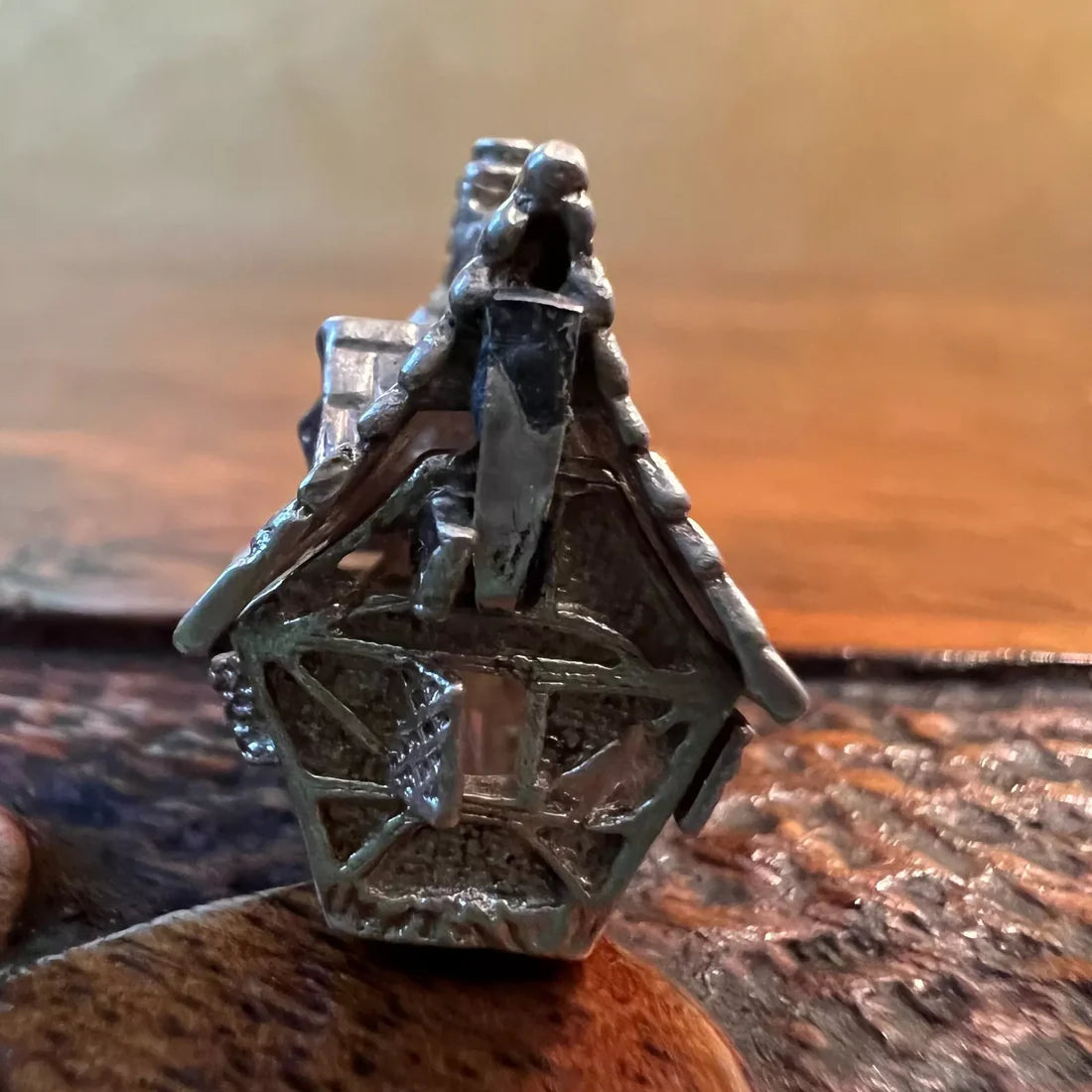 Silver Haunted House With Ghost Pendant Charm