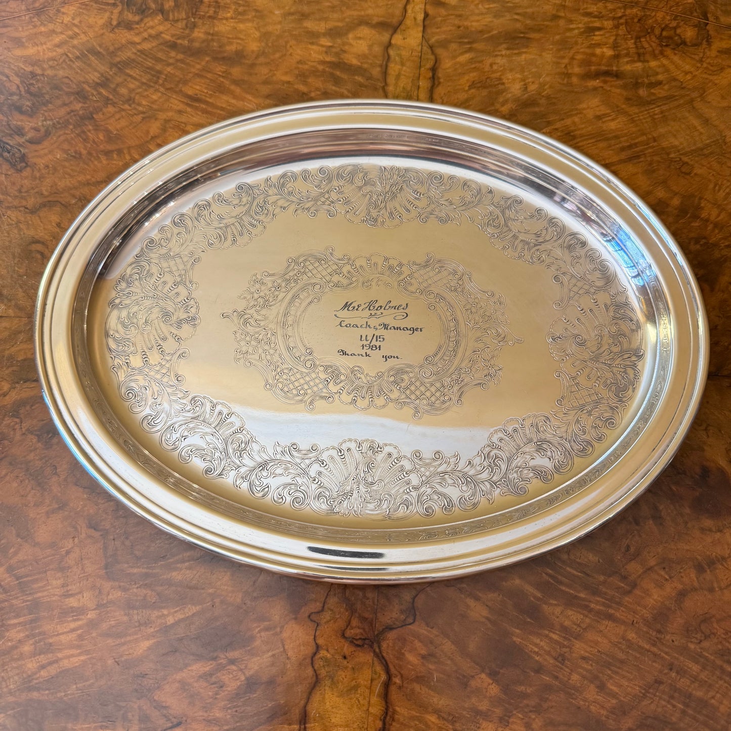 Silver Plate Engraved Coach Manager Tray