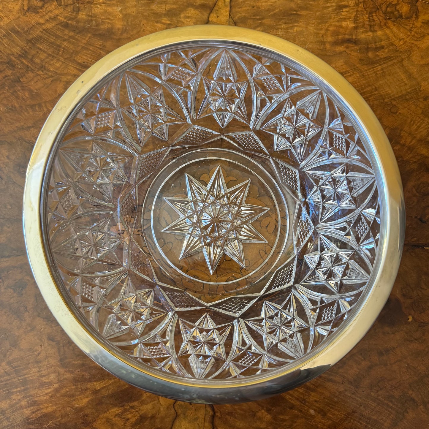 Silver Plate Rim Crystal Bowl 