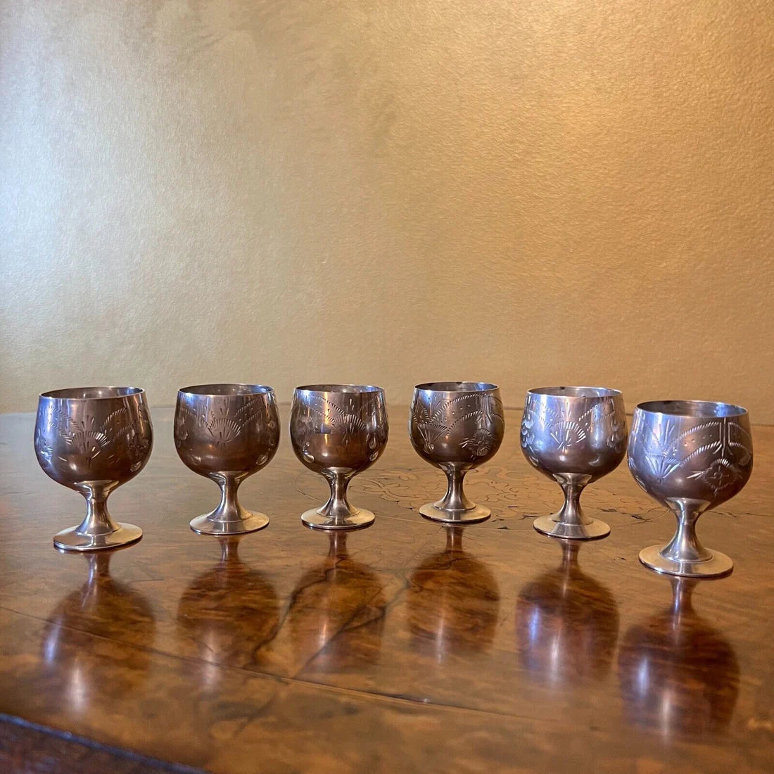 Vintage Silver Plated Port Glasses with Tray
