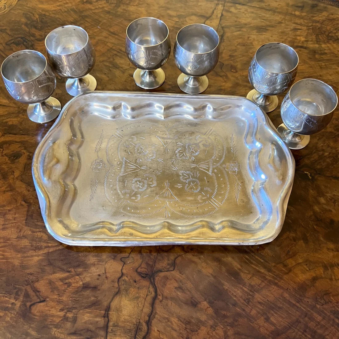 Vintage Silver Plated Port Glasses with Tray