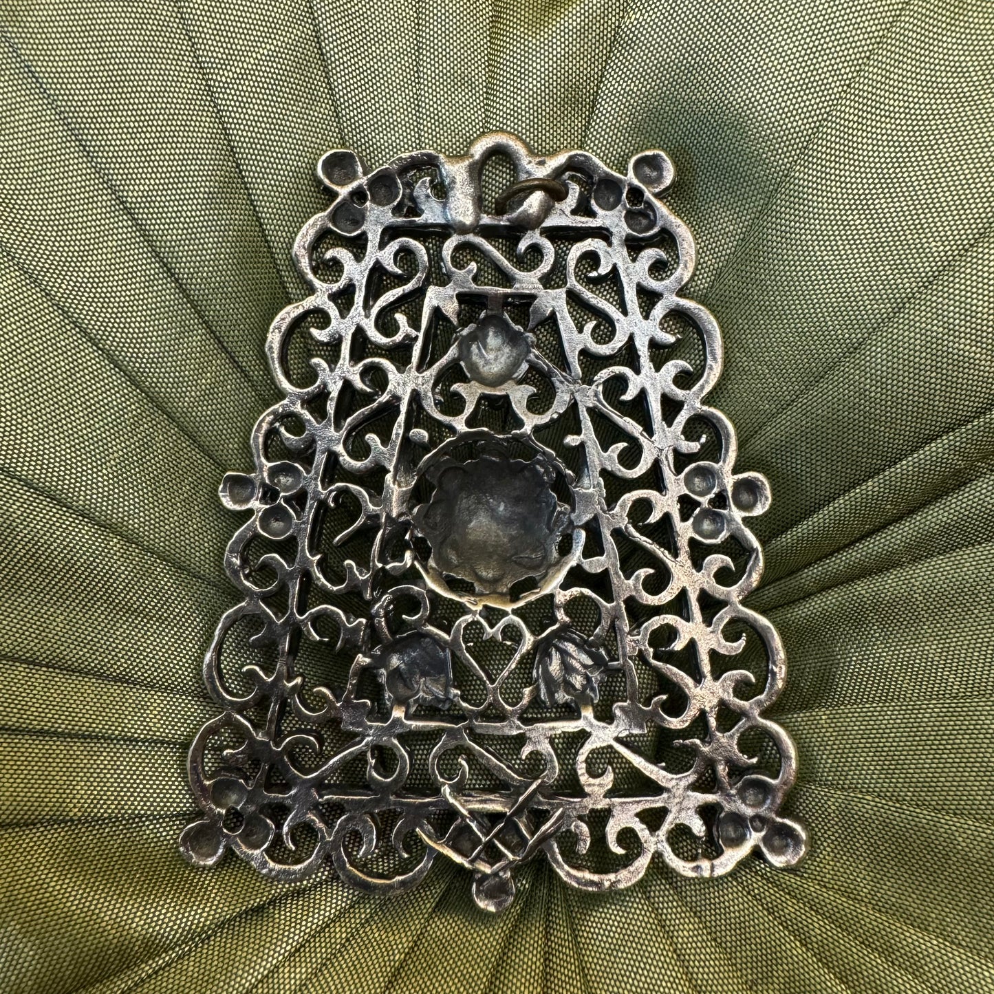 Silver Toned Crown Trifari Filigree Pendant