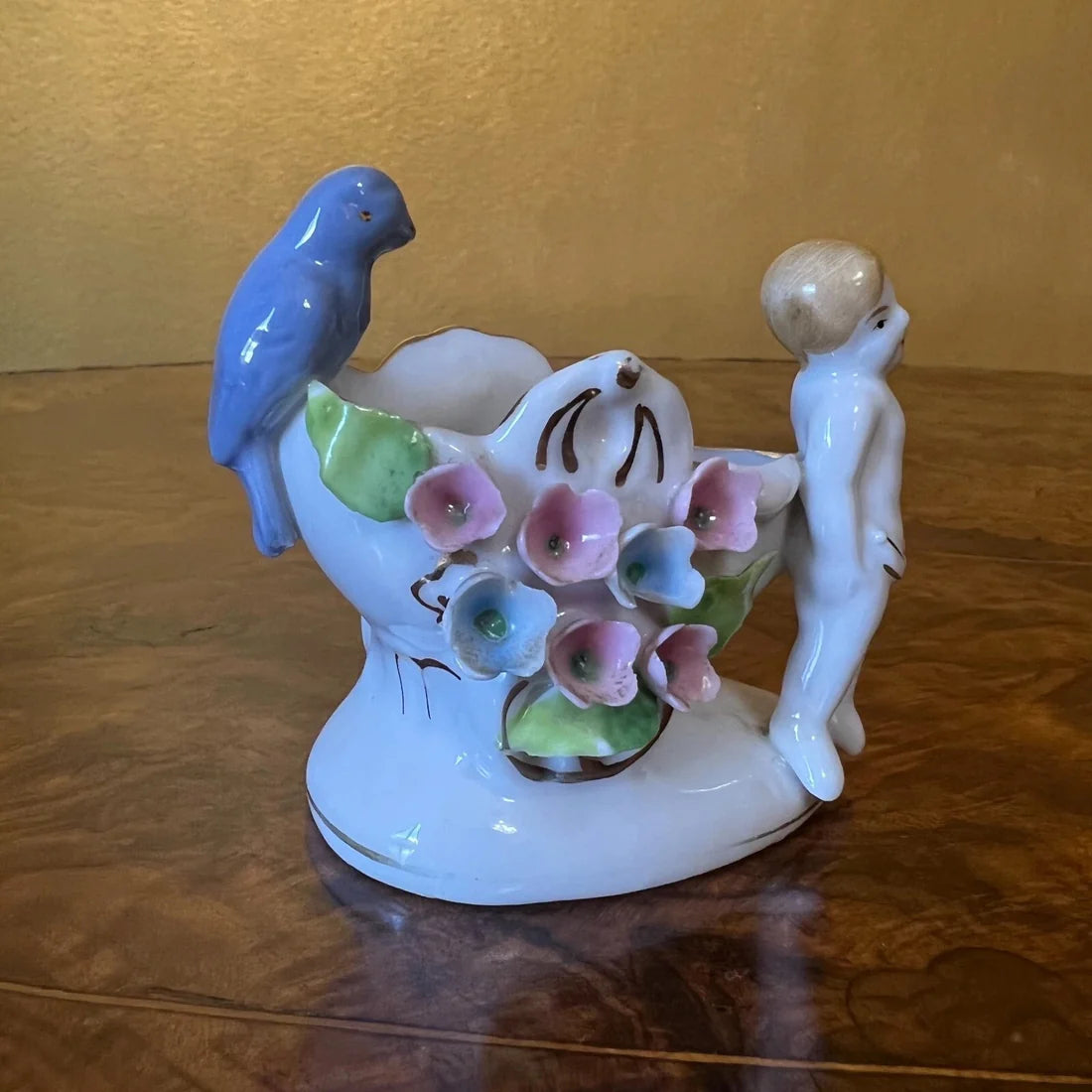 Vintage Small Boy & Flower Barrel Ornament