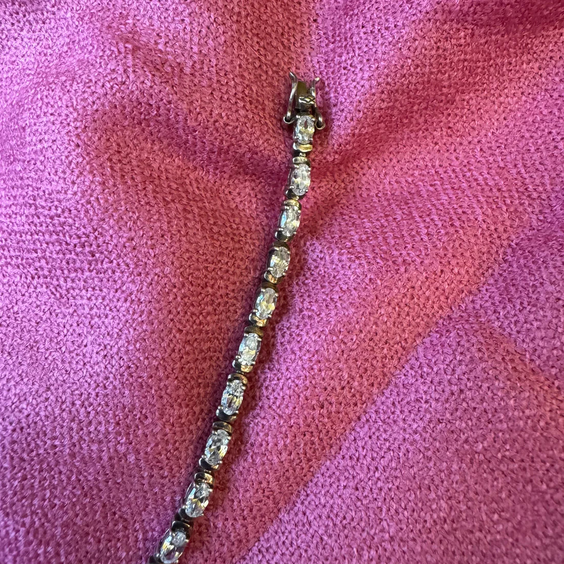 Vintage Sterling Silver Clear Stones Bracelet