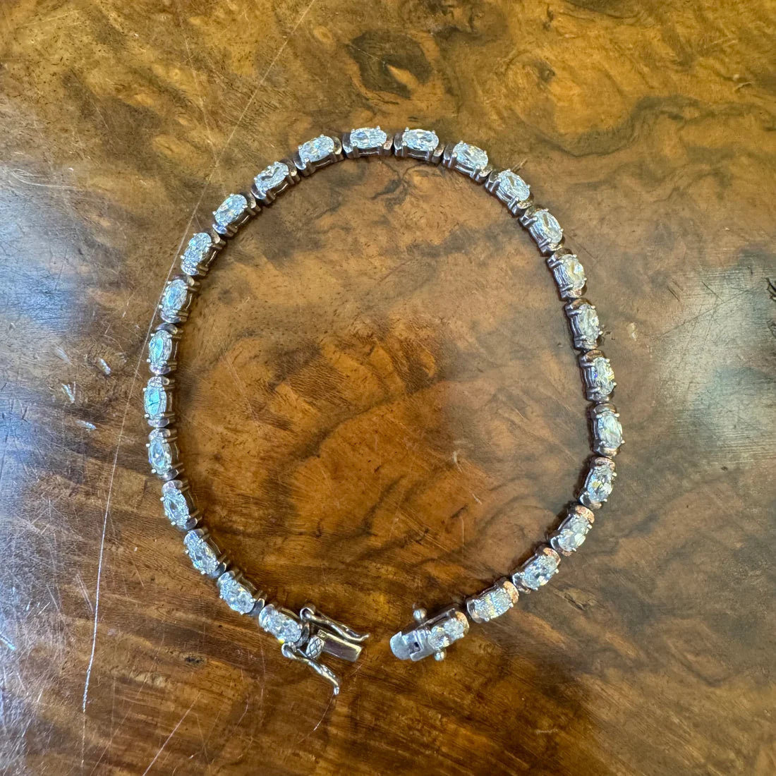 Vintage Sterling Silver Clear Stones Bracelet