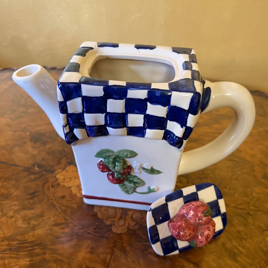 Vintage Strawberry Checked Teapot
