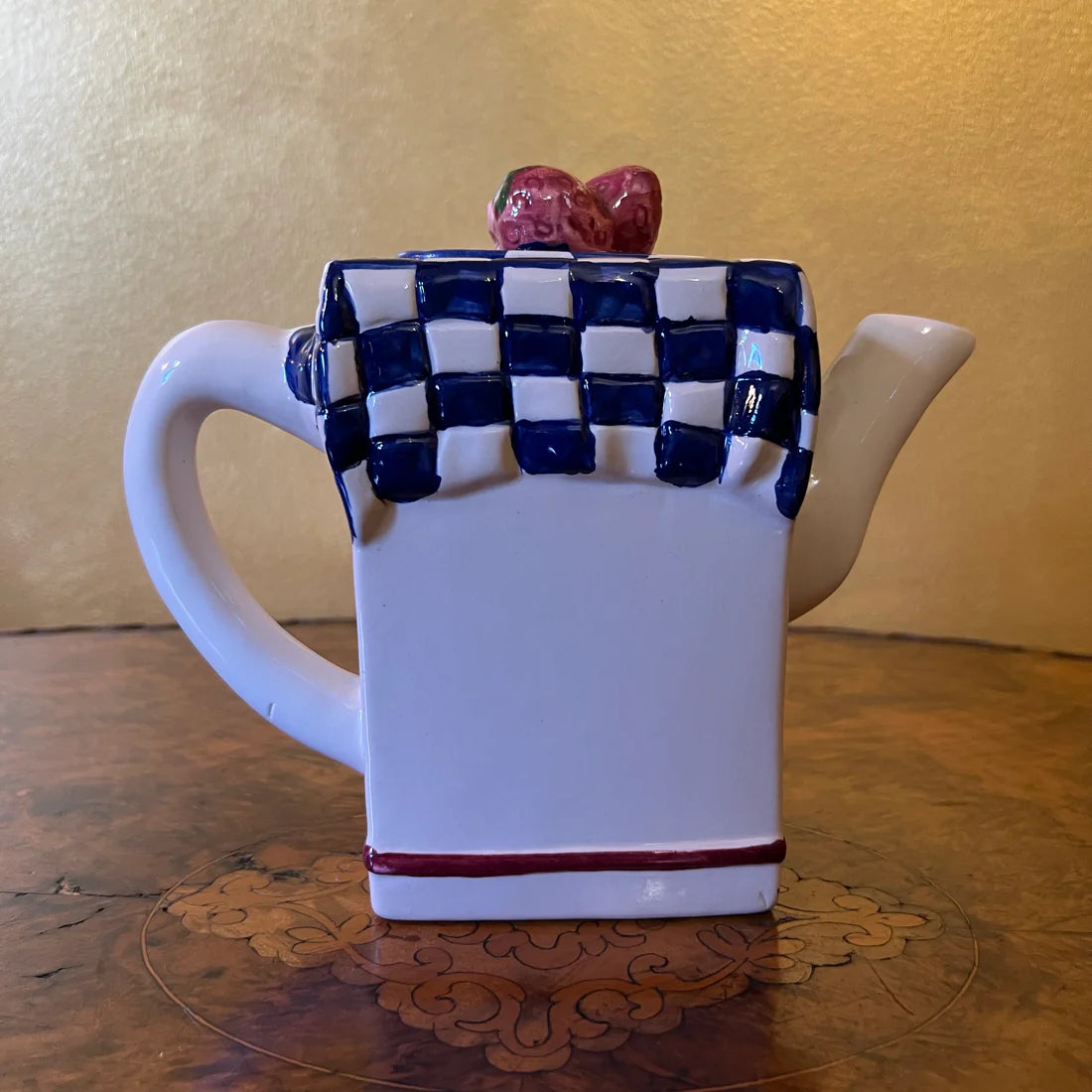 Vintage Strawberry Checked Teapot