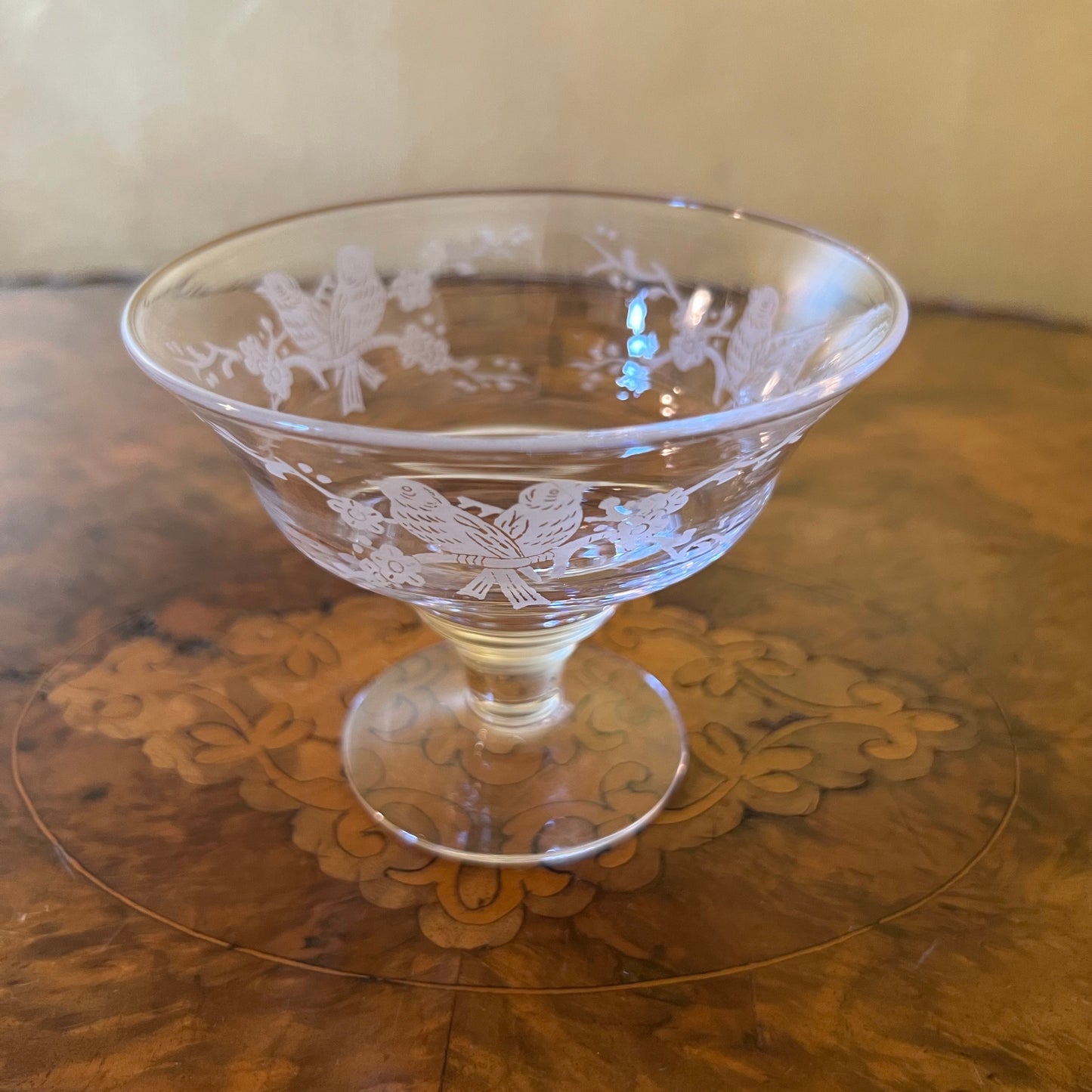 Stuart Crystal Etched Birds Desert Bowl