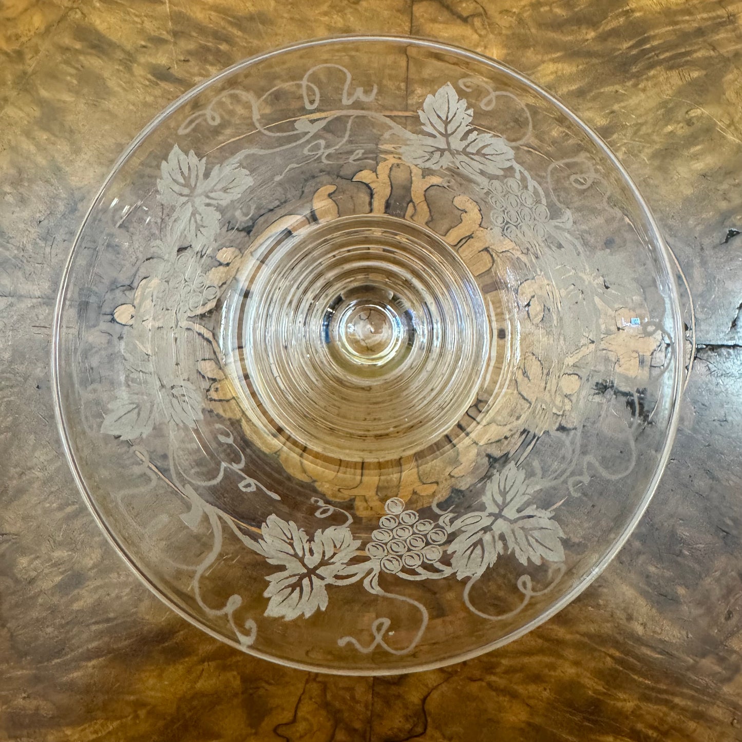 Stuart Crystal Etched Grapes & Leaves Footed Desserts Bowls 