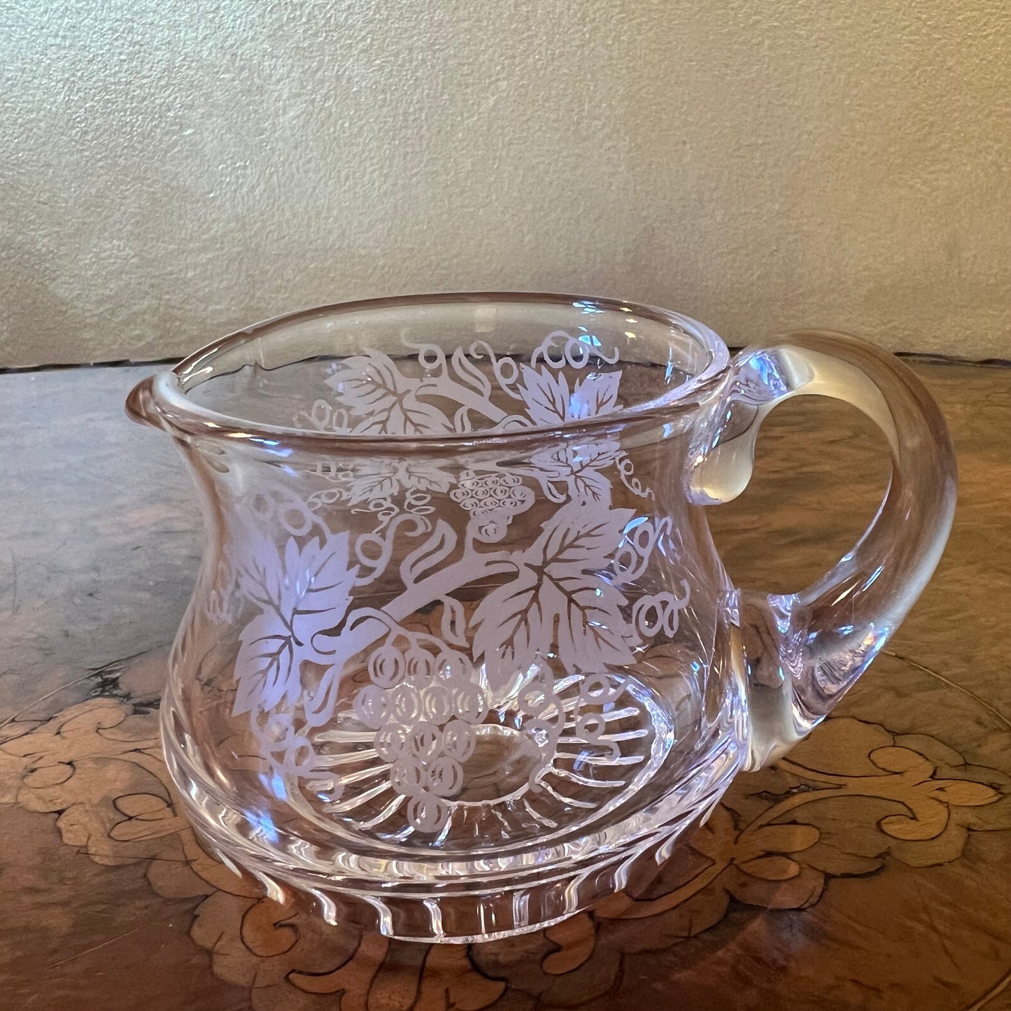 Stuart Crystal Etched Grapes Milk Jug 