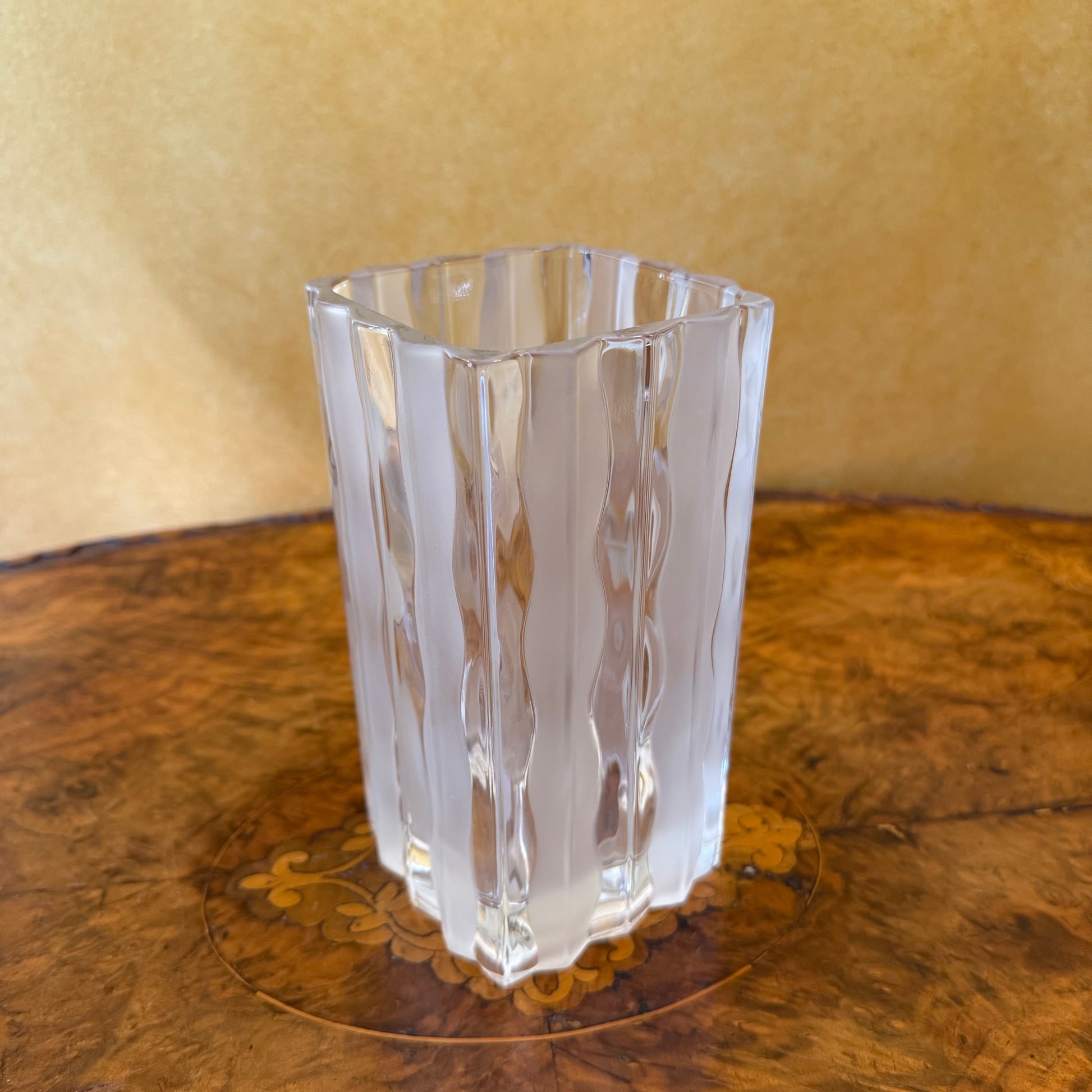 Studio Signed Nova Luay Frosted Wavy Glass Vase 