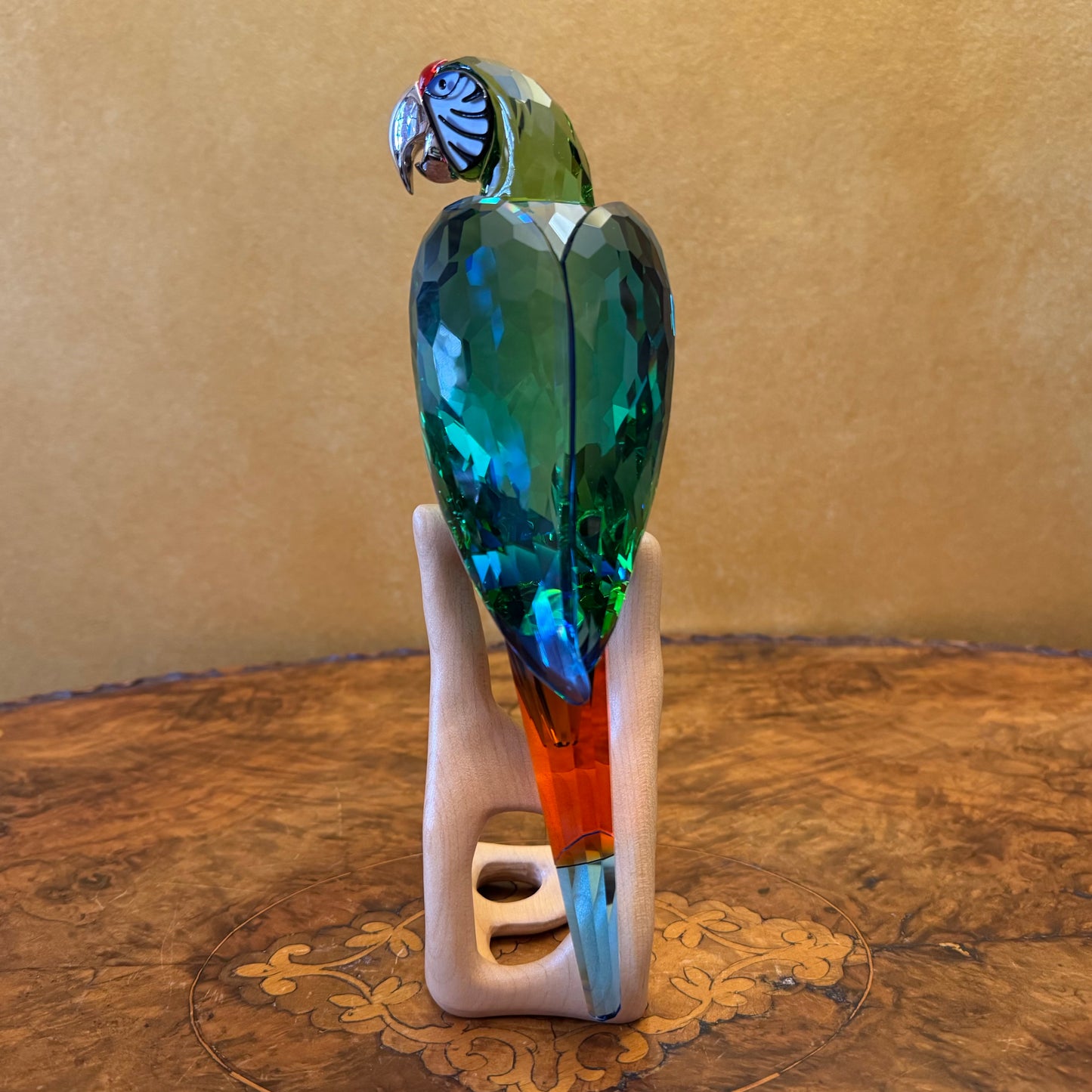 Swarovski Crystal Macaw Paradise Birds Wooden Base 