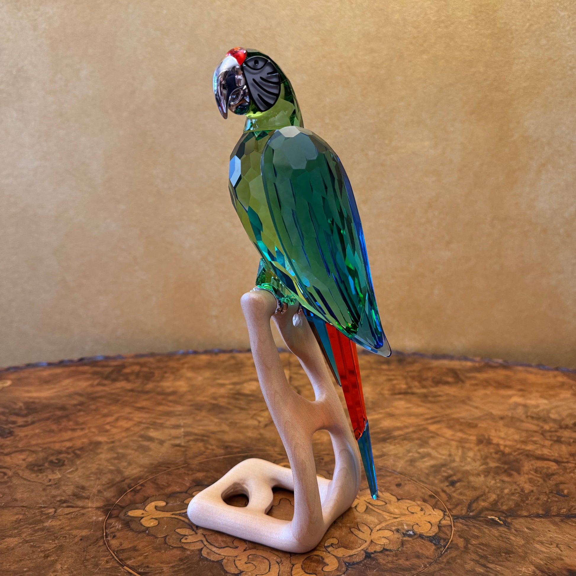 Swarovski Crystal Macaw Paradise Birds Wooden Base Figurine