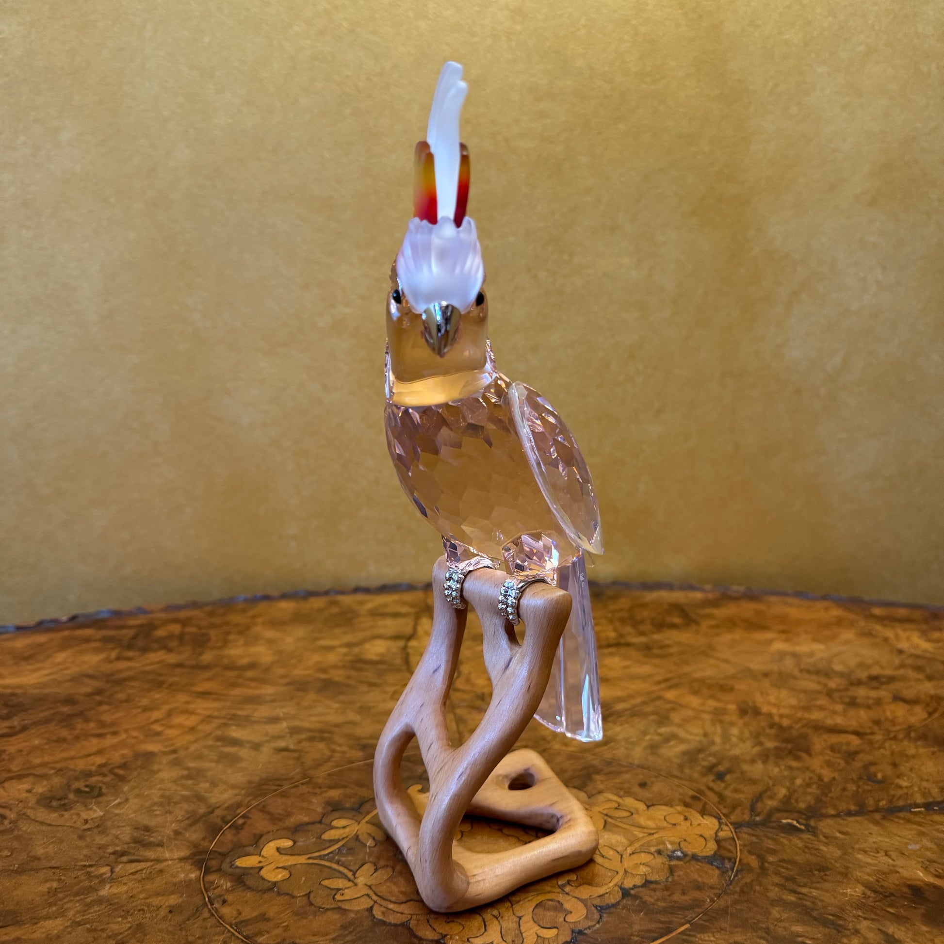 Swarovski Crystal Pink Cockatoo Paradise Birds Wooden Base