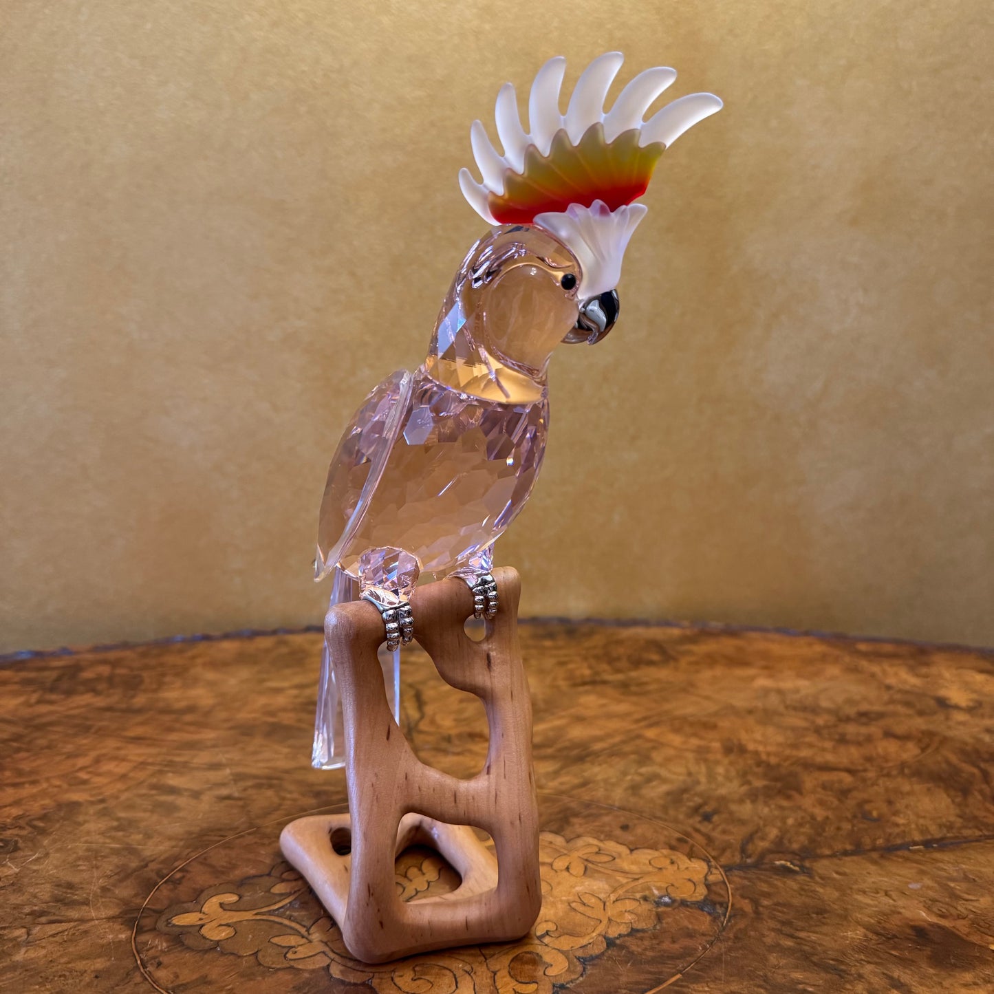 Swarovski Crystal Pink Cockatoo Paradise Birds Wooden Base Figurine