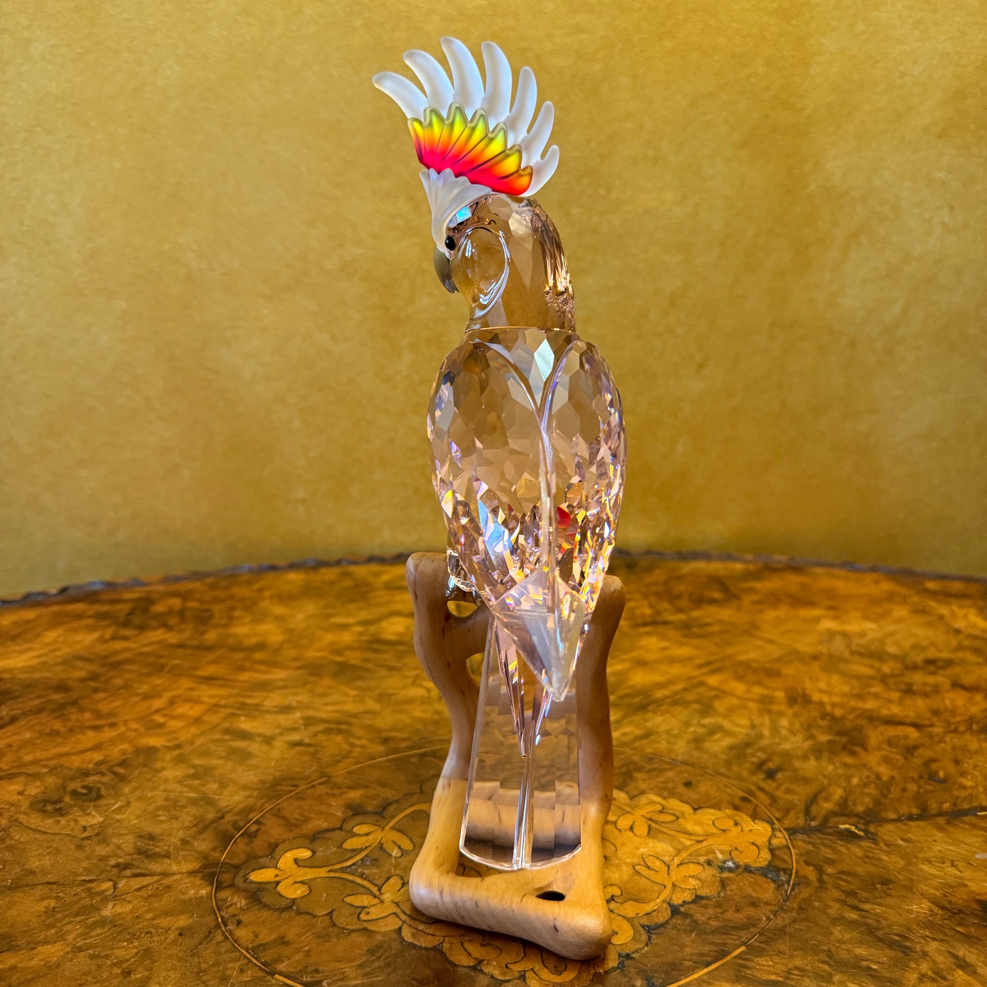 Swarovski Crystal Pink Cockatoo Paradise Birds Wooden Base Figurine Statue 