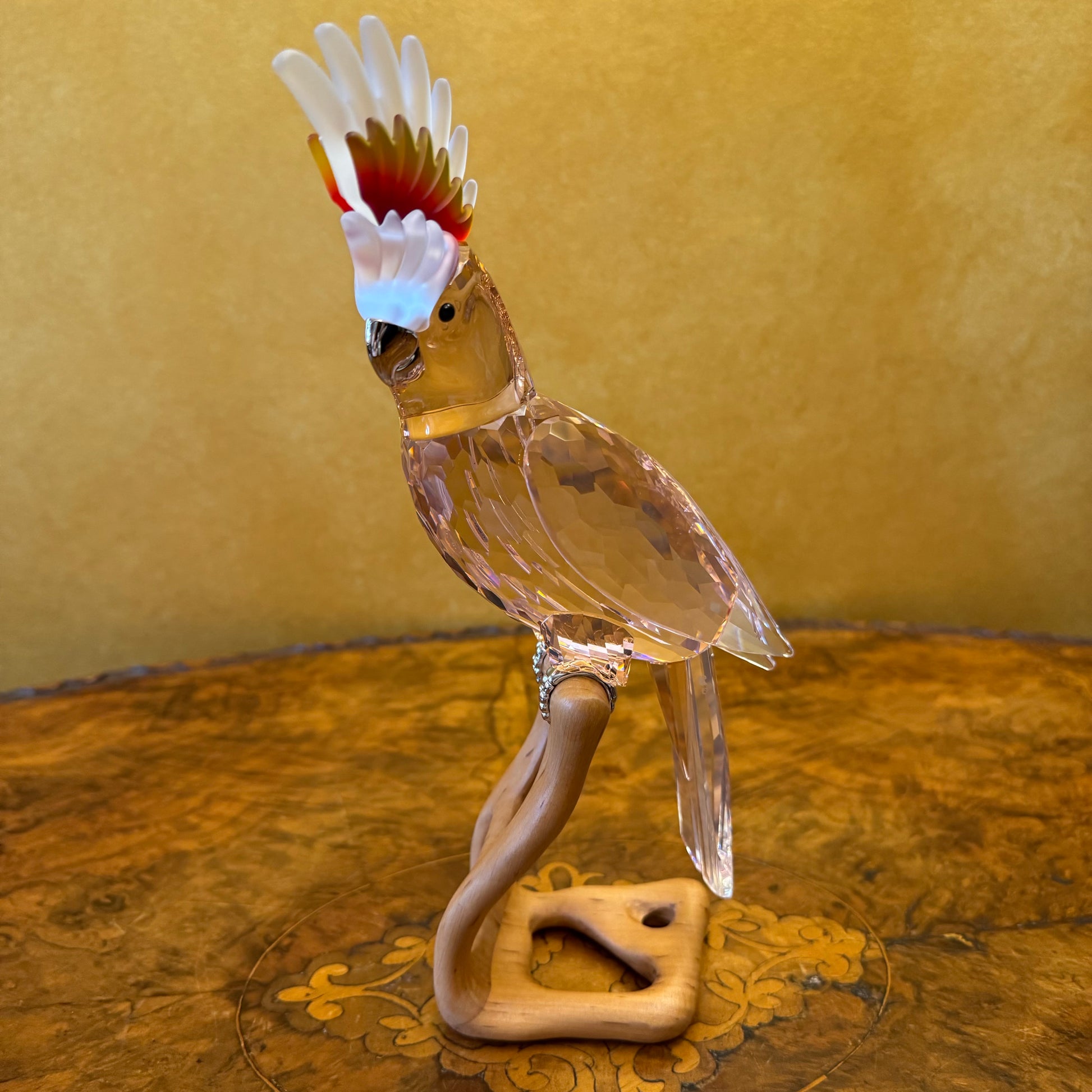 Swarovski Crystal Pink Cockatoo Paradise Birds Wooden Base Statue 