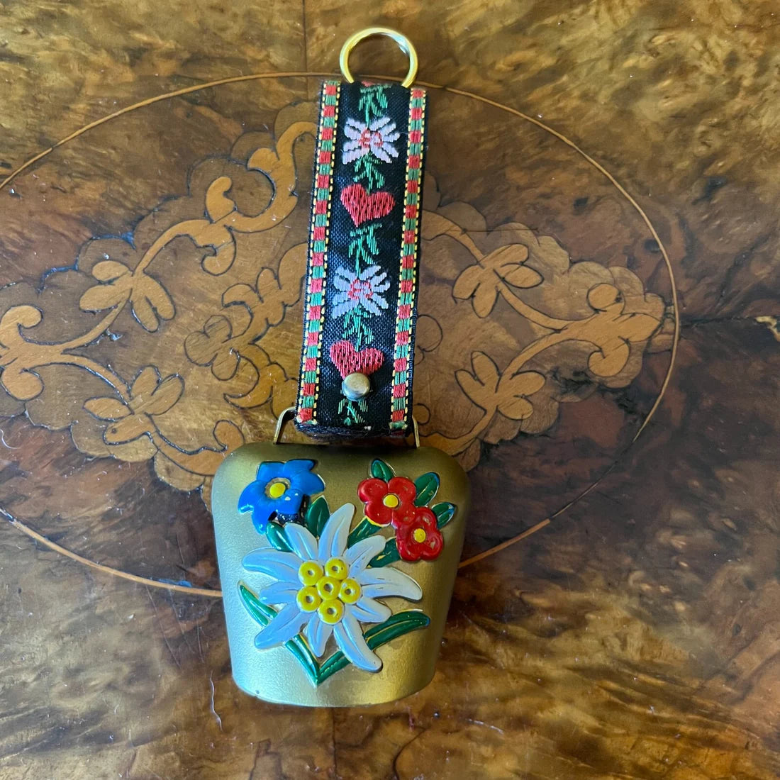 Vintage Swiss Hand Painted Small Cow Bells Pair