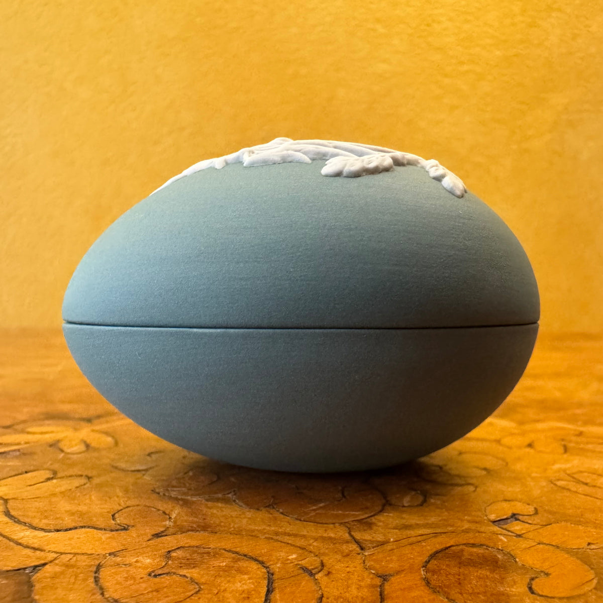 Teal Jasperware Sturt Desert Pea Egg Shaped Box 