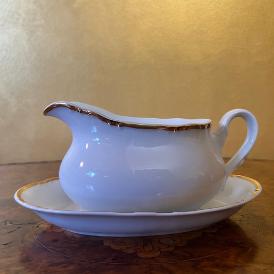 Thun Czech Republic White Gold Gravy Boat & Saucer