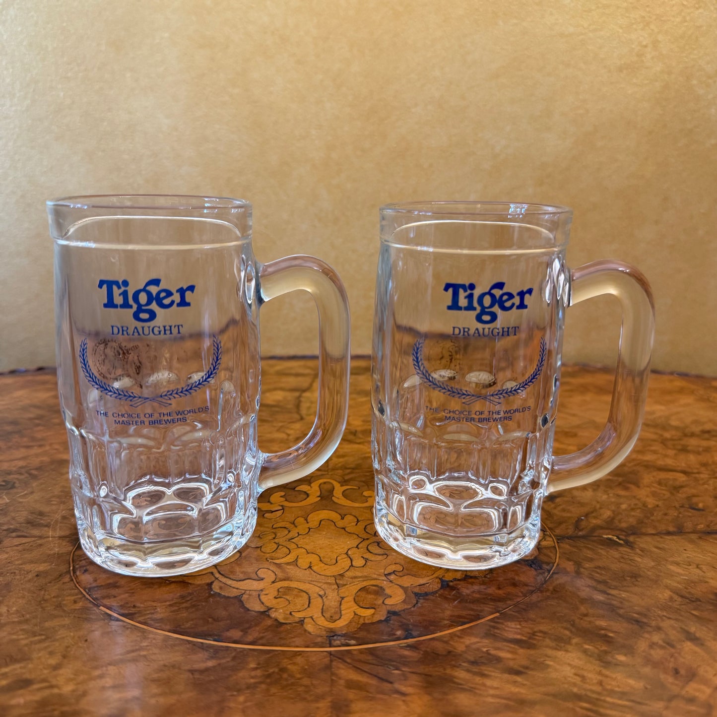 Tiger Draft Glass Beer Mugs Pair 