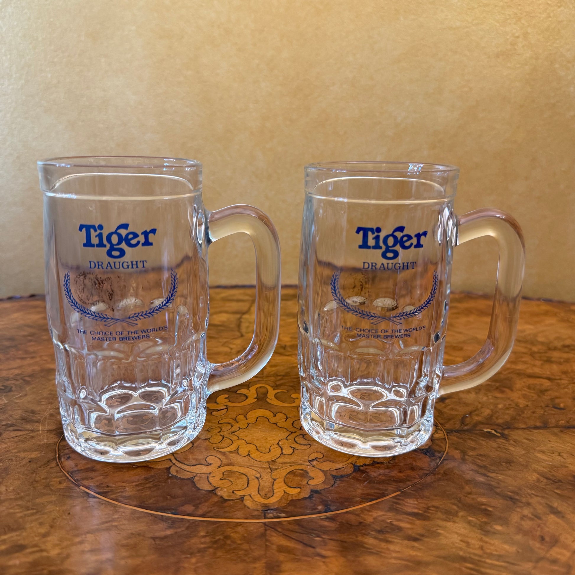 Tiger Draft Glass Beer Mugs Pair 