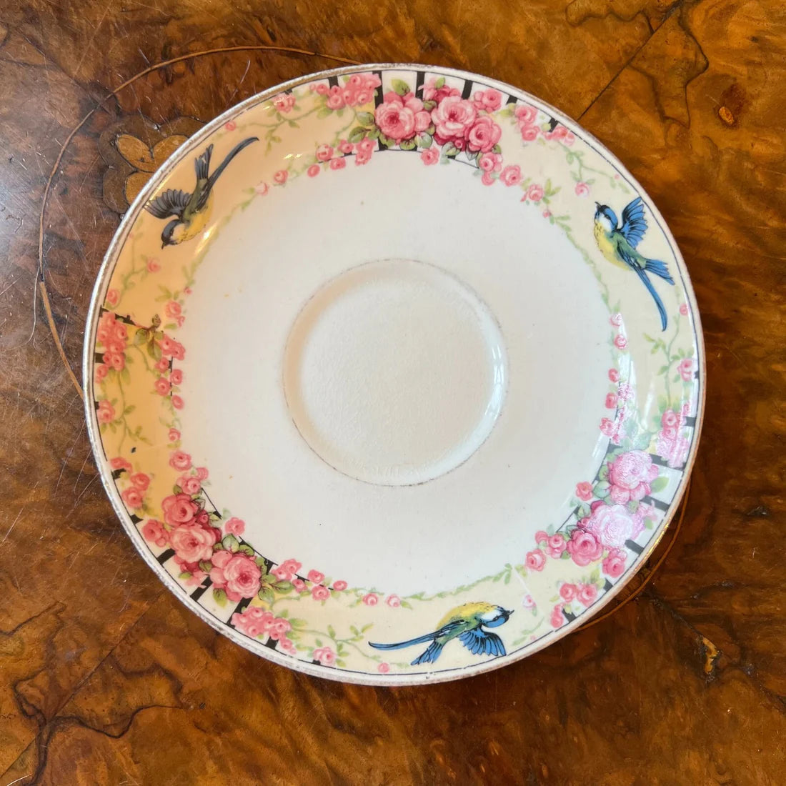 Vintage Tuscan Bird Print Tea Cup Trio Set