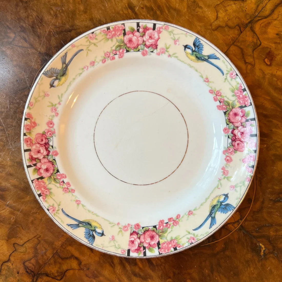 Vintage Tuscan Bird Print Tea Cup Trio Set