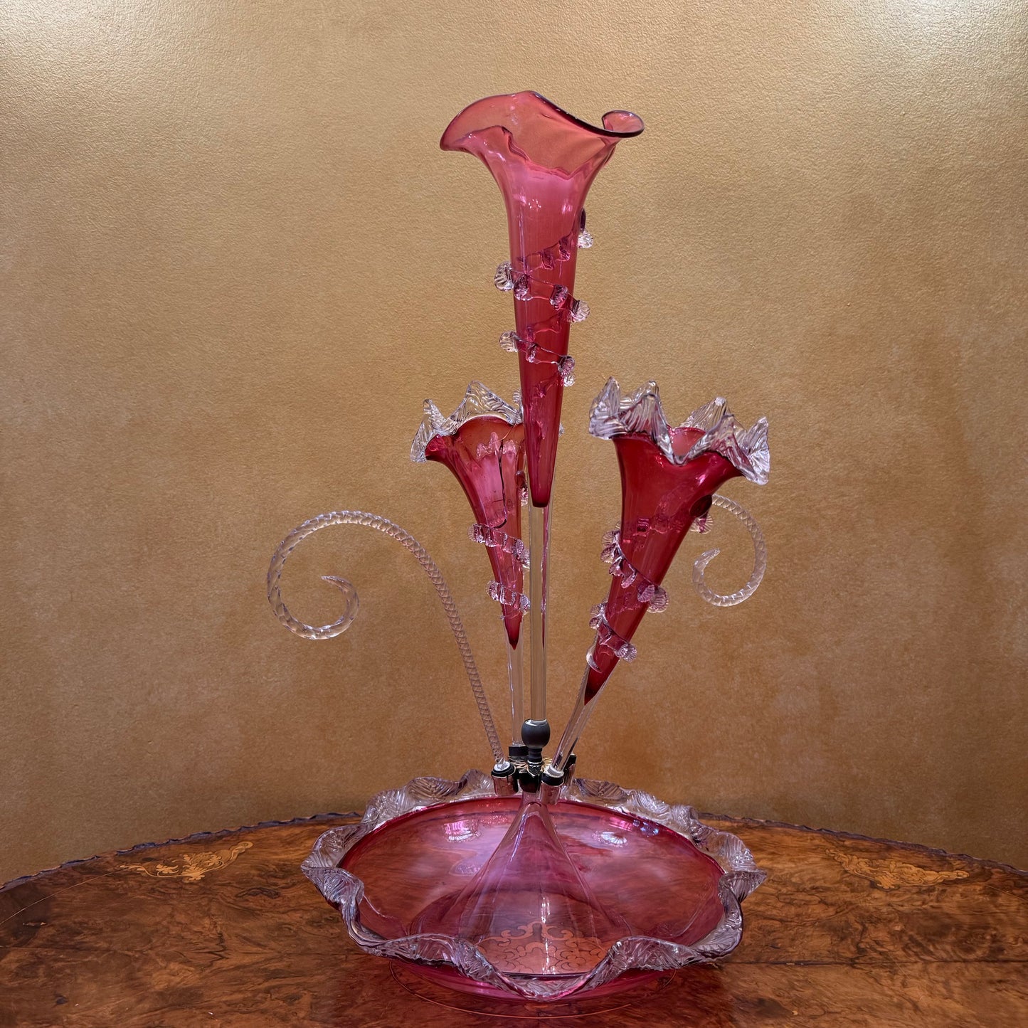 Victorian Cranberry Glass Epergne