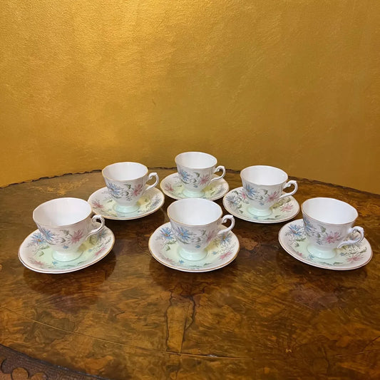 Vintage 1960s Royal Grafton Summer's Day Small Tea Cup & Saucer Set Of 6