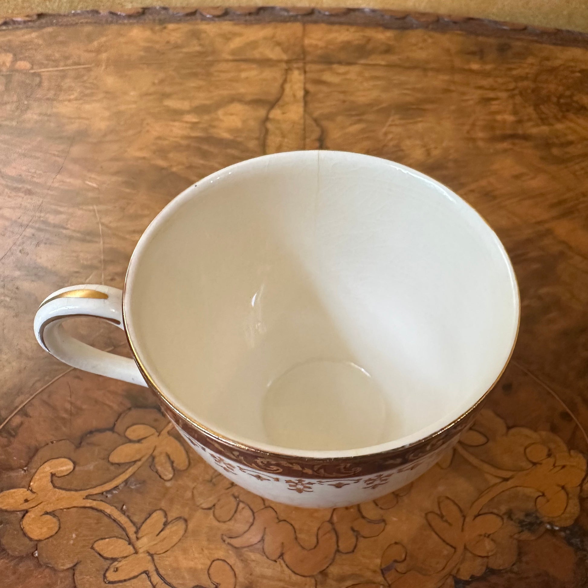 Vintage Alfred Meakin Suzanne Burgundy Gold Print Cup with Crack