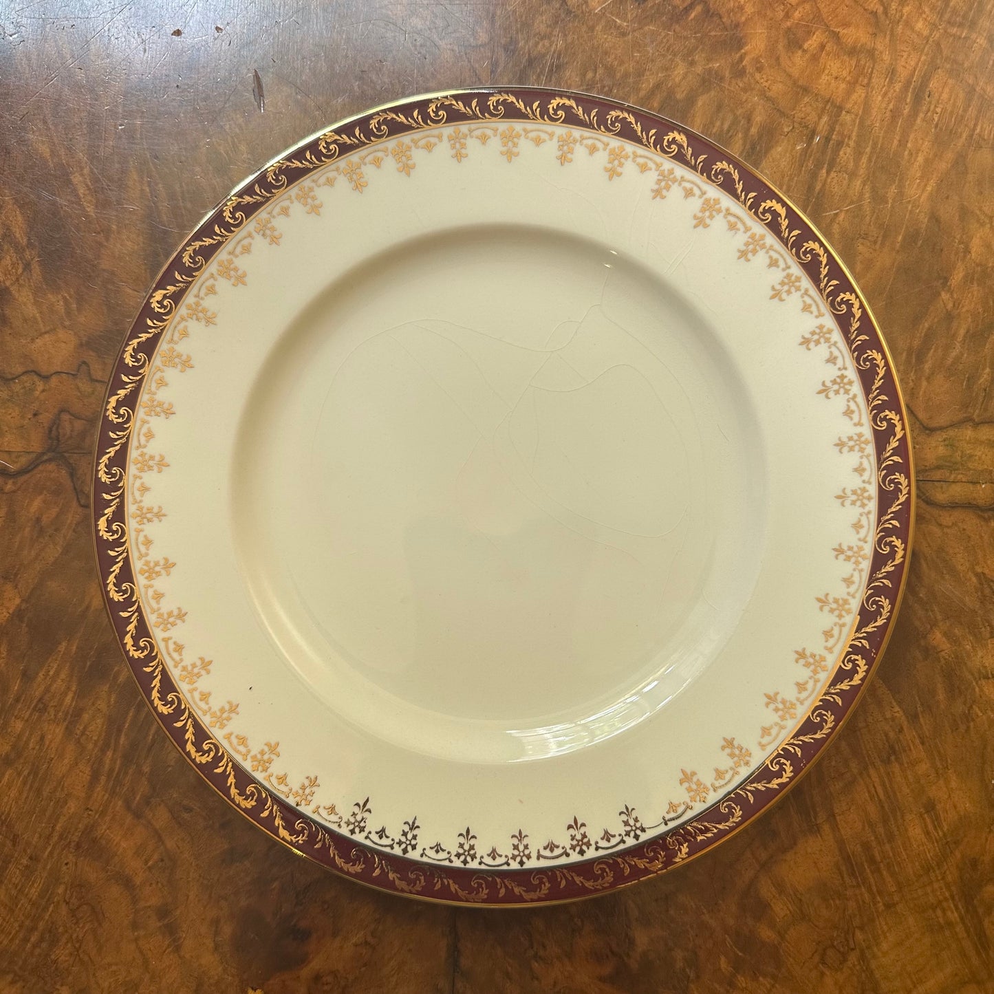 Vintage Alfred Meakin Suzanne Burgundy Gold Print Dinner Plate