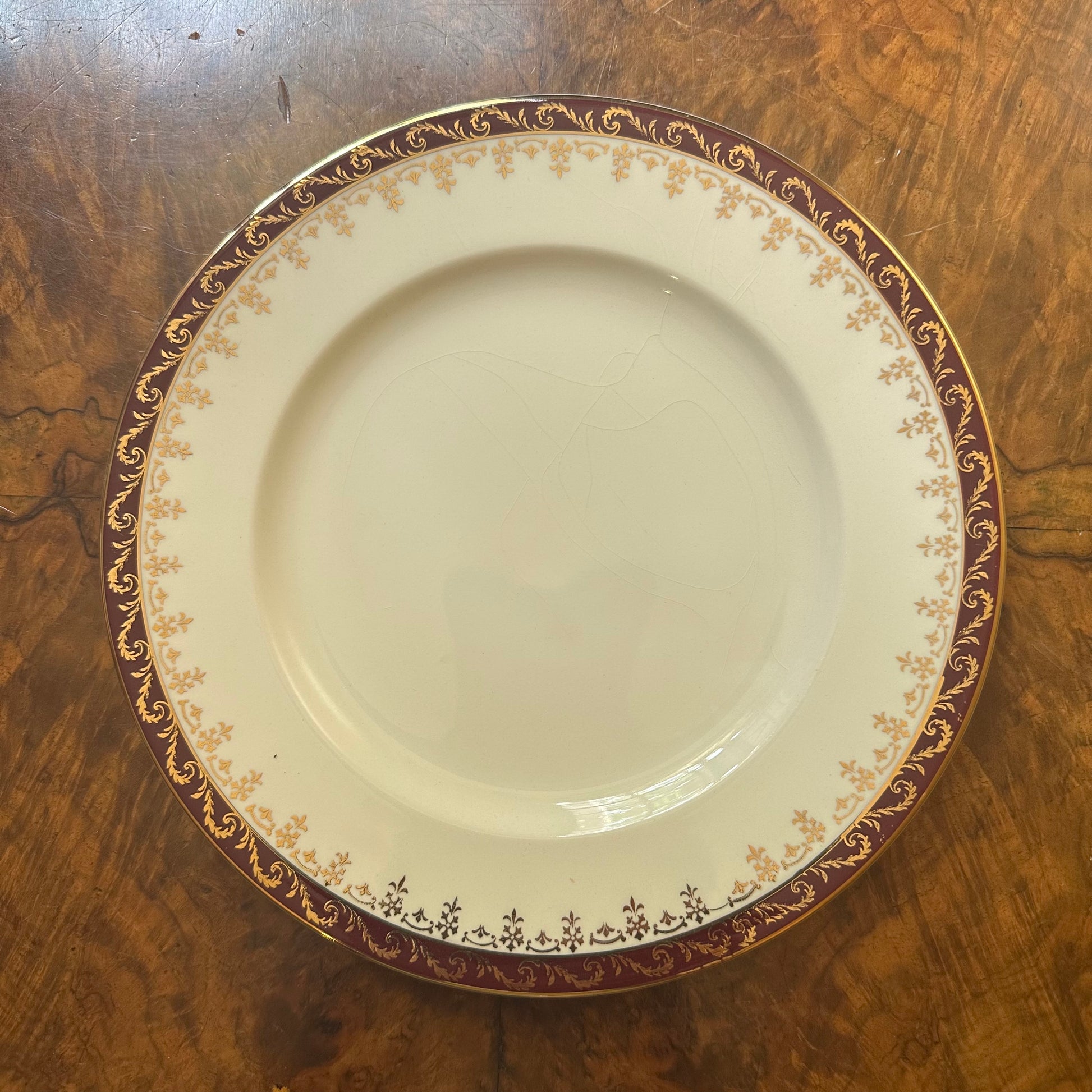 Vintage Alfred Meakin Suzanne Burgundy Gold Print Dinner Plate