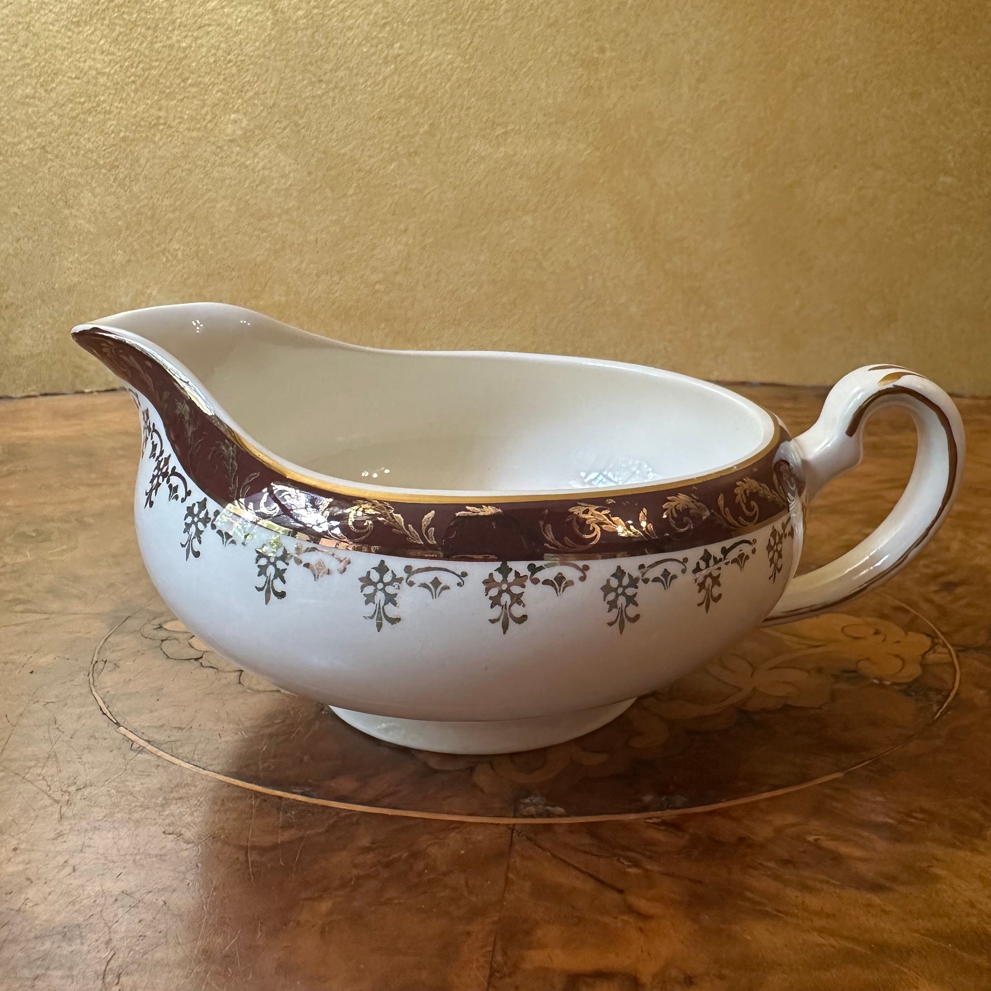Vintage Alfred Meakin Suzanne Burgundy Gold Print Gravy Jug