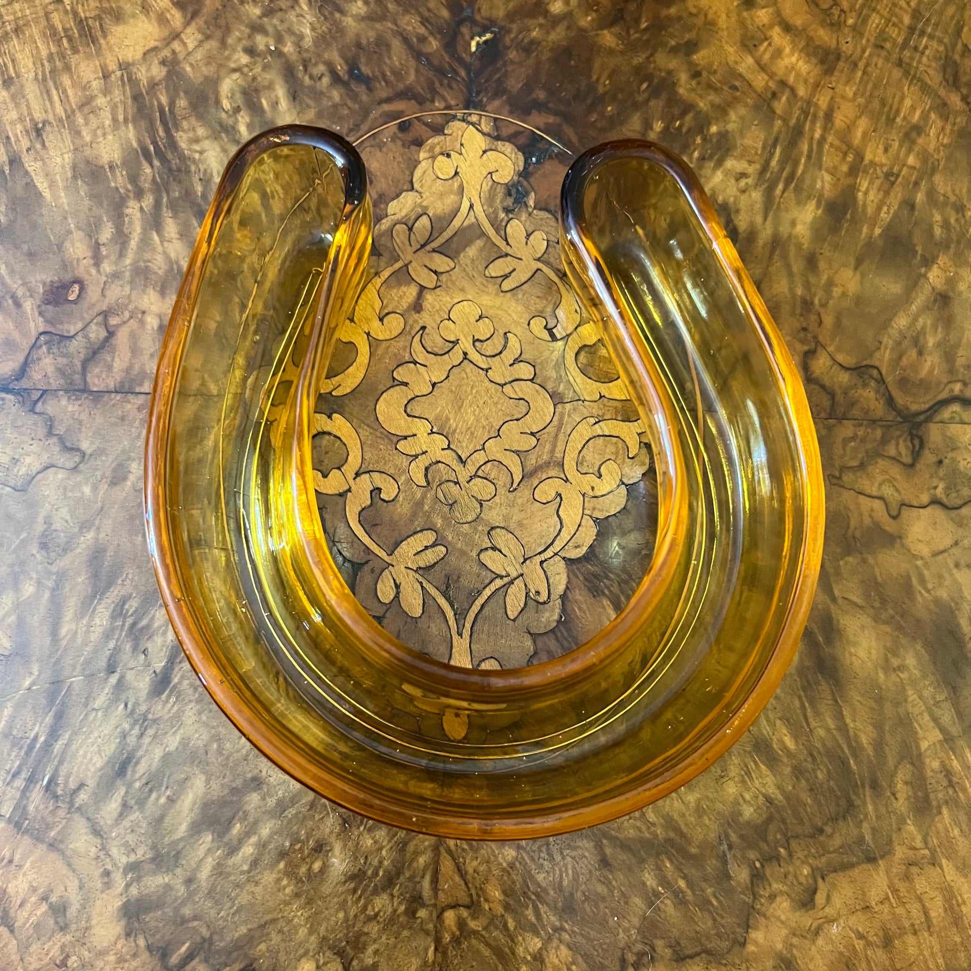 Vintage Art Deco Amber Horseshoe Vase