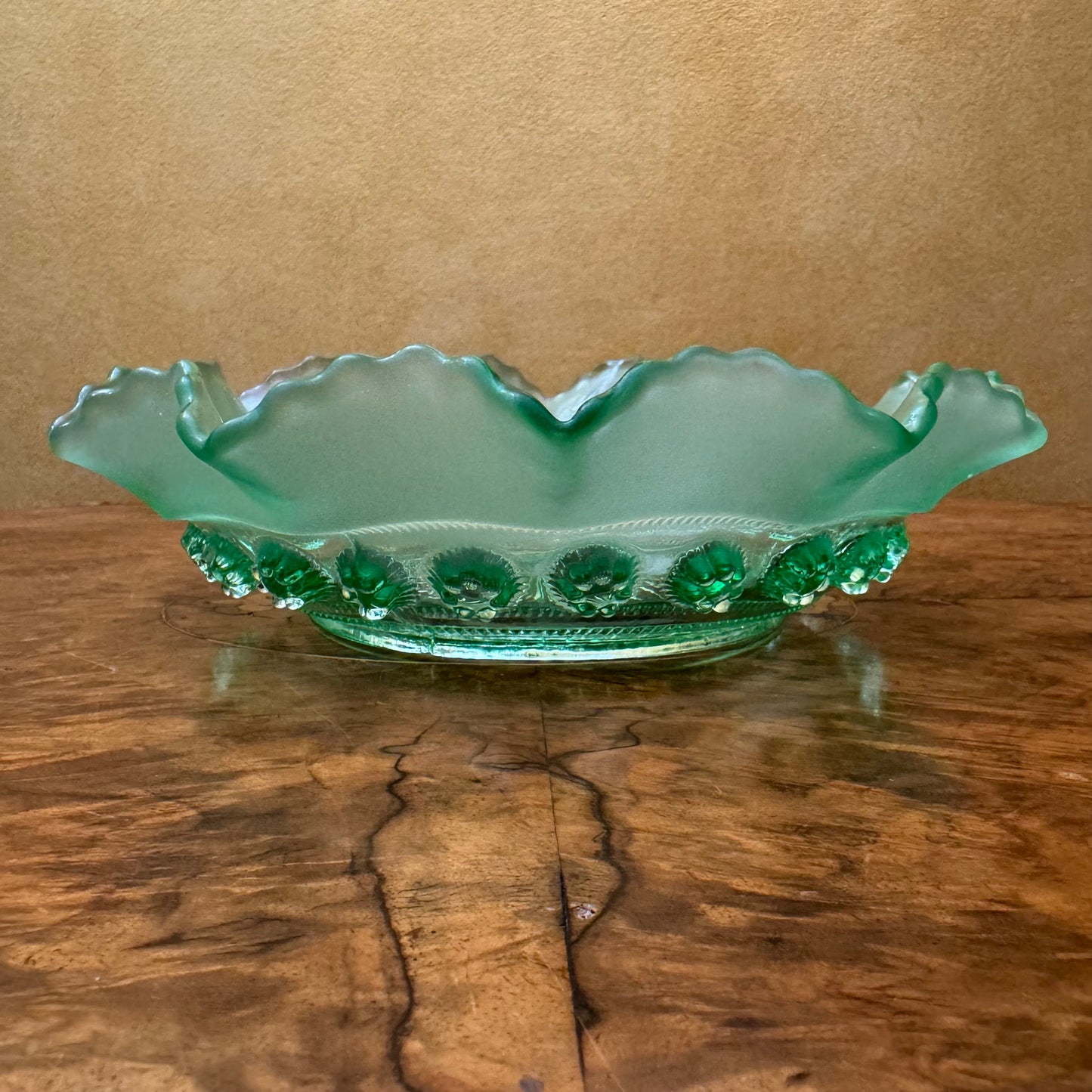 Vintage Art Deco Davidson Green Pressed Glass Blackberry Large Bowl