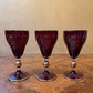 Vintage Art Deco Ruby Red Glass Gold Etched Three Liqueur Glasses