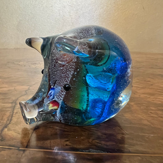Vintage Art Glass Blue Pig Head Paperweight