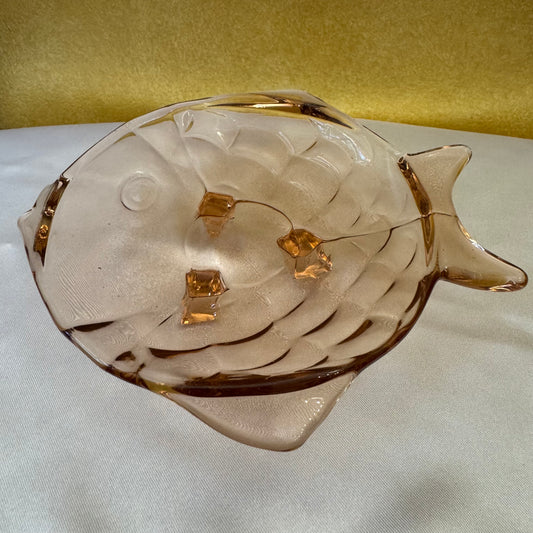 Vintage Art Glass Pink Fish Shaped Small Trinket Dish