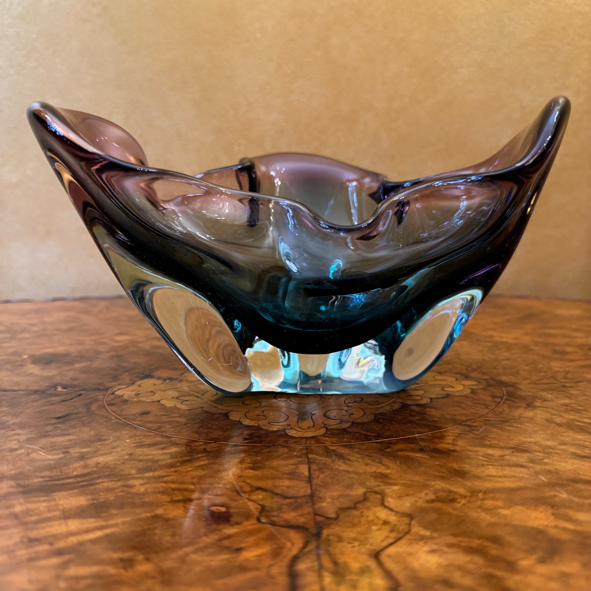 Vintage Art Glass Purple & Blues Display Bowl 