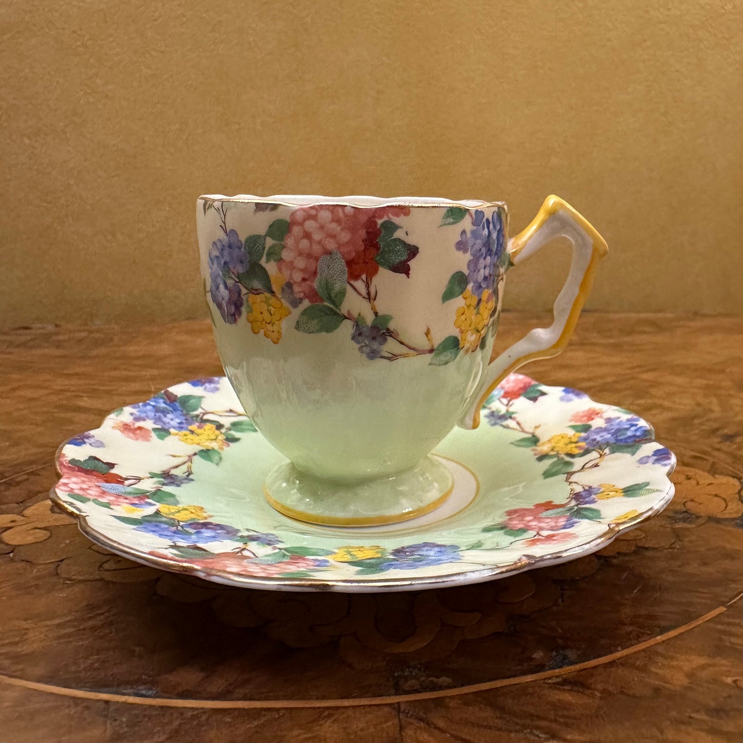 Vintage Aynsley Summer Flowers Demitasse Coffee Cup & Saucer 