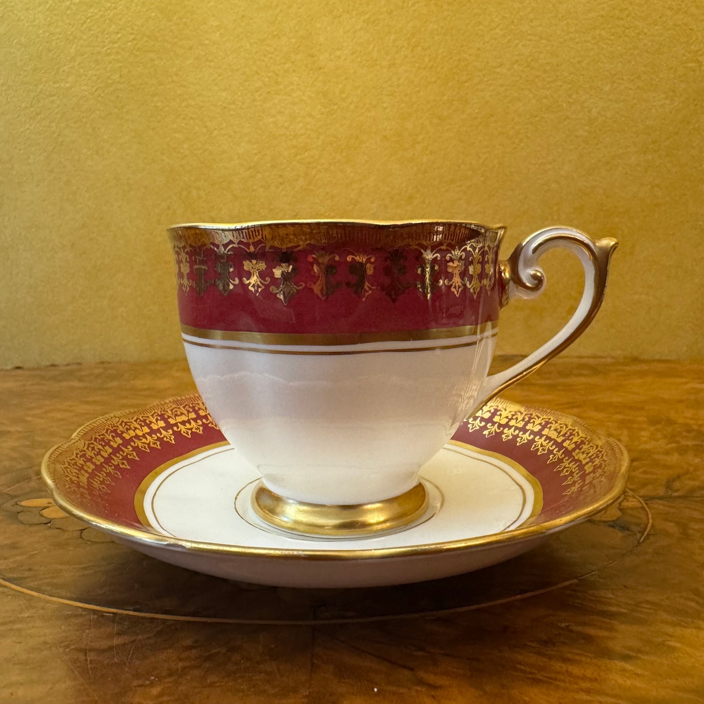 Vintage Bell China Red & Gold Print Tea Cup & Saucer