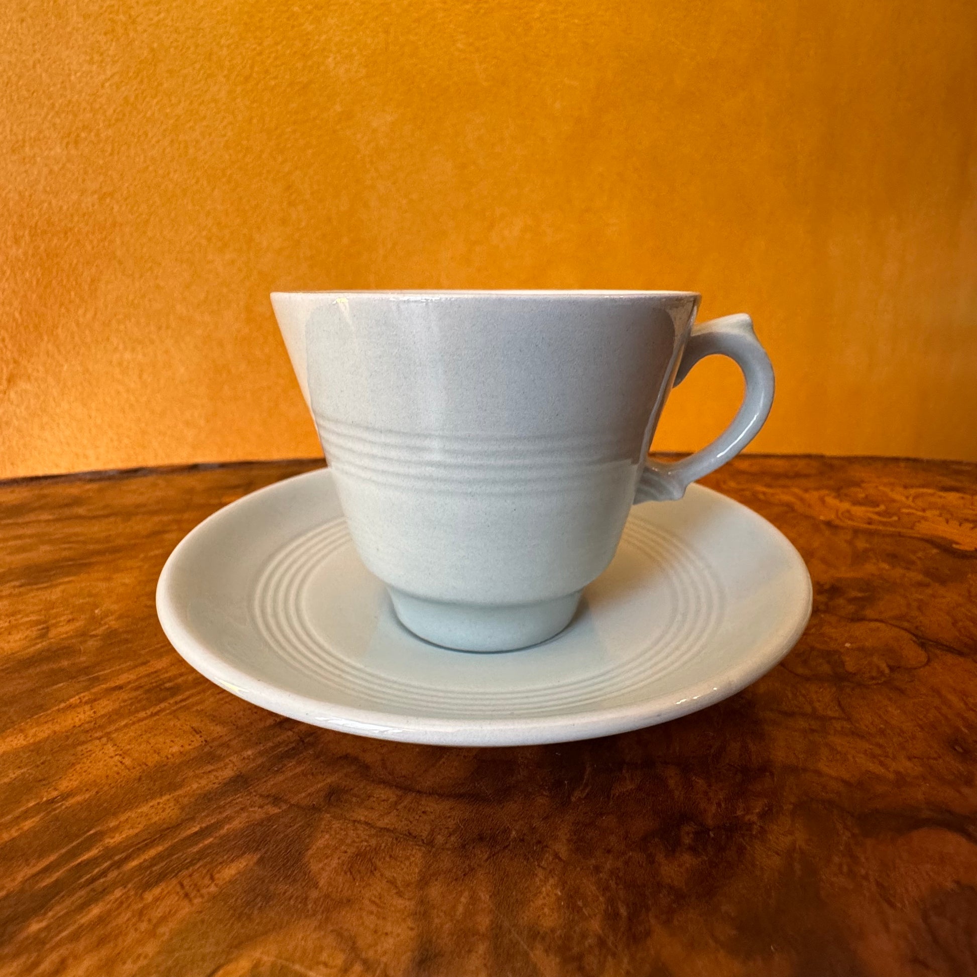 Vintage Beryl Woods Ware Blue Demitasse Cups & Saucer 