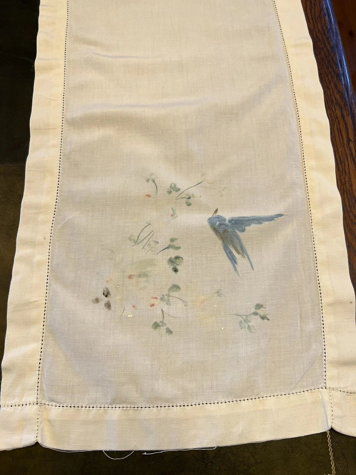 Vintage Bird Painted Table Runner