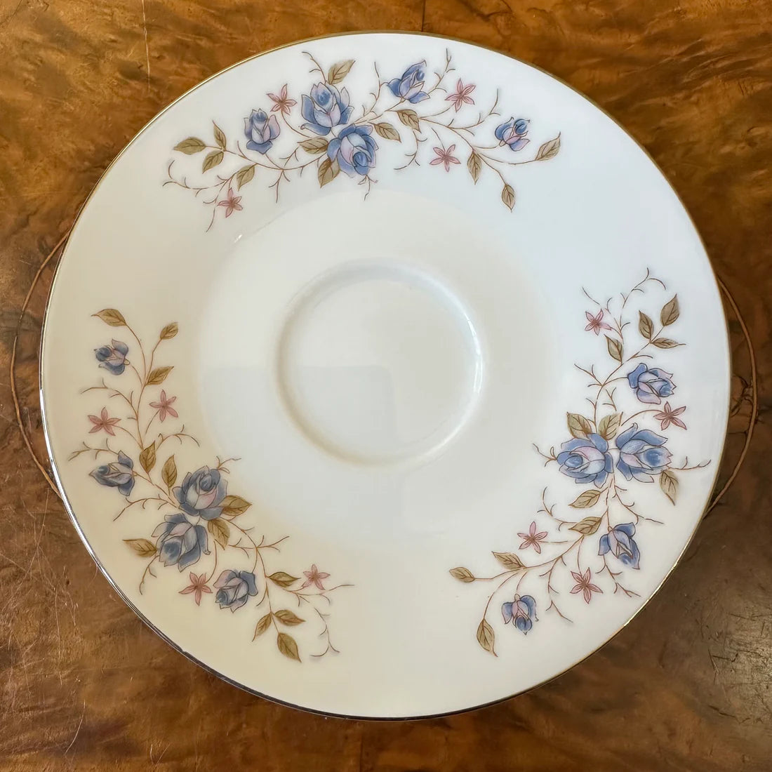 Vintage Blue Floral Print Tea Cup & Saucer Set Of Four