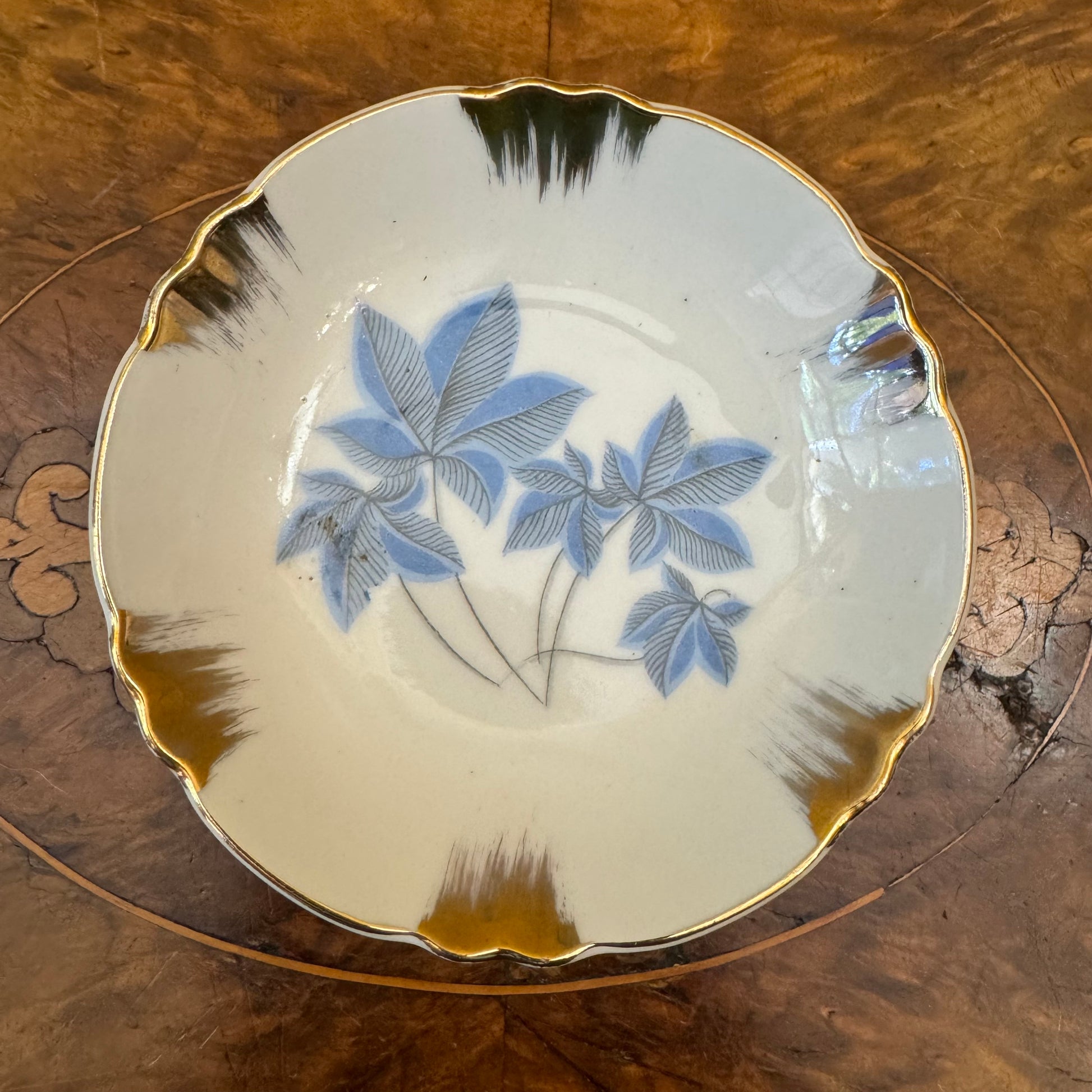 Vintage Blue Leaves Print Small Trinket Dish