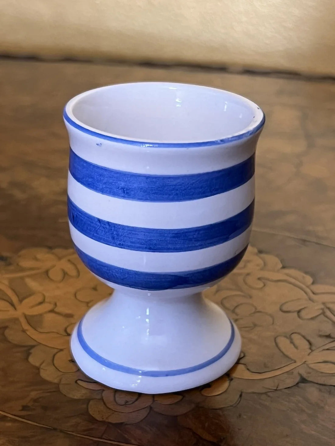 Vintage Blue Stripe Egg Cup Holder