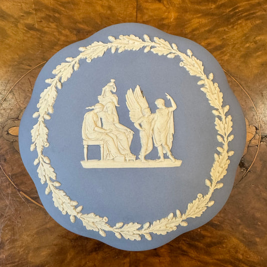 Vintage Blue Wedgwood Jasperware Icarus & Daedalus Scalloped Edge Trinket 