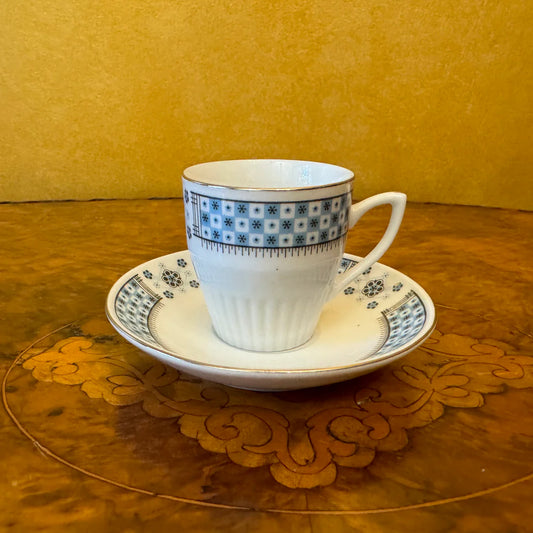 Vintage Blue & White Pattern Demitasse Coffee Cup & Saucer